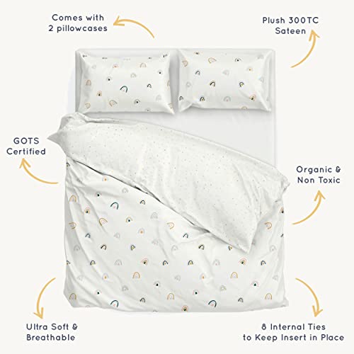 Makemake Organics Organic Duvet Full Queen Gots Certified Organic Cotton Duvet Cover Set Kids Reversible Dreamy Soft Neutral Modern Colors Boys Girls (Full Queen, Dotty / Rainbow) #TOP2