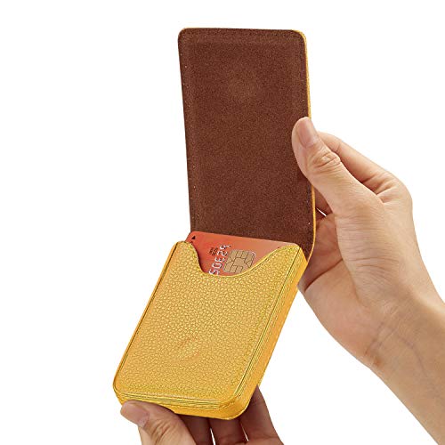 Image of Outus 2 Pieces Business Card Holder, PU Leather Business Card Case Pocket Wallet with Magnetic Shut for Christmas Gift Men Women(Yellow and Pink,Classic)