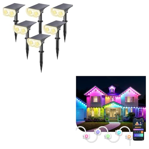 Linkind StarRay Solar Lights Outdoor Waterproof Dusk-to-Dawn Outdoor Solar Lights, Permanent Outdoor Lights HP5, APP/Voice Control Landscape Lighting, IP67 Outdoor Lights for Yard, Garden