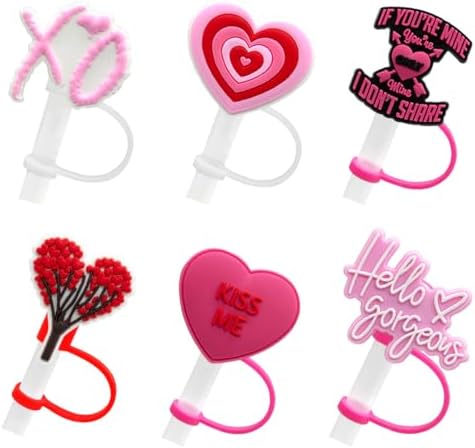 6PCS Valentine Day Straw Cover Cap for Stanley Cup, Silicone Stra...