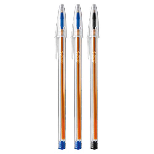 BIC, Caneta Esferográfica Escrita Fina, Cristal Fina, 2 Canetas Azul e 1 Caneta Preta, 3 Unidades