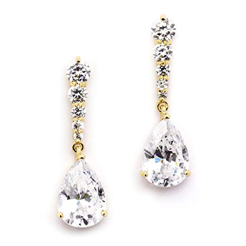 Mariell Gold Cubic Zirconia Wedding Drop Earrings, Teardrop CZ Crystal, for Brides, Bridesmaids, Prom