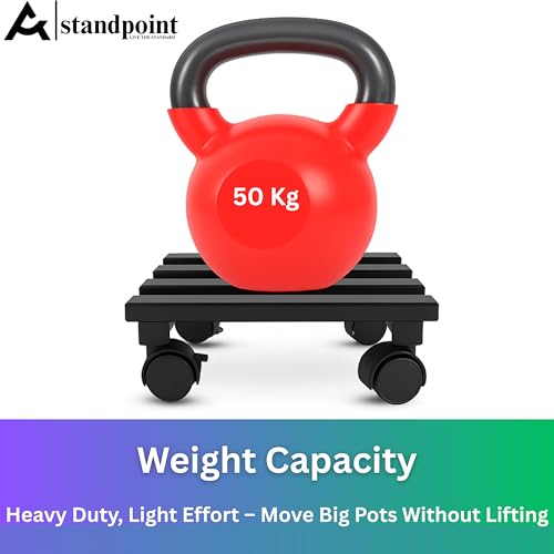 Image of Standpoint | Heavy Duty Metal Plant Stand | 4 Wheels (2 Lockable) | Rust Resistant | Upto 50kg Load | Black Coated Gamla Stand | Stylish for Home & Office Indoor Outdoor Use