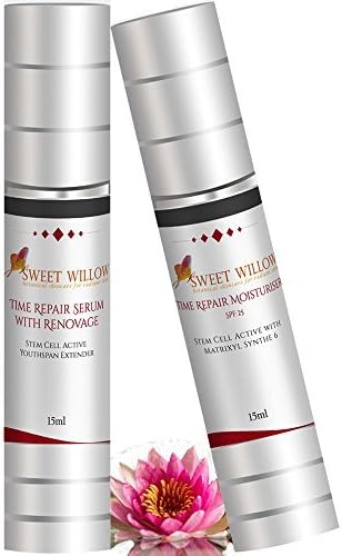 Sweet Willow Time Repair Moisturiser SPF 25 and Serum with Matrixyl synthe`6, Renovage,Vitamin C and Hyaluronic Acid. Stem Cell Active `Botox` Facial Duo