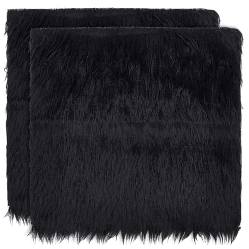 BENECREAT 2Pcs Black Faux Fur Fabric, 25x25cm Soft Plush Shaggy Squares Pre-Cut Craft Fur Fabric for Gnome Crafts Costumes