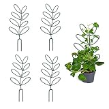 SAHLA 4 Pack Small Trellis for Potted Plants Indoor, Green Leaf Shape Metal Climbing Plant Trellis I