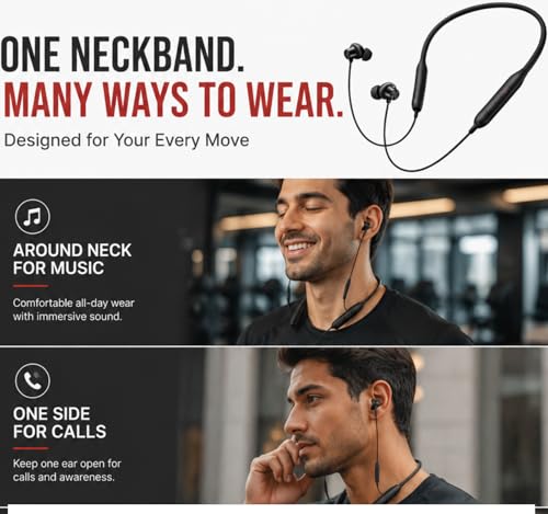 Image of Lynacz Original Bluetooth Neckband Compatible with Lenovo Z3 Nord, 13, 12 ETC Neckband Fast Charging Support, Deep Bass Audio, 45dB ANC, Dual Pair Mode & 28H Playback (Black z3)