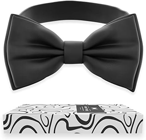 Adam Young Boy's Black Bow Tie Pre-Tied Style Formal Satin Classic Bowtie for Tuxedo Faux Silk (Medium, Black)