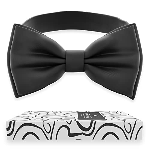 Adam Young Boy's Black Bow Tie Pre-Tied Style Formal Satin Classic Bowtie For Tuxedo Faux Silk (Medium, Black) #TOP25