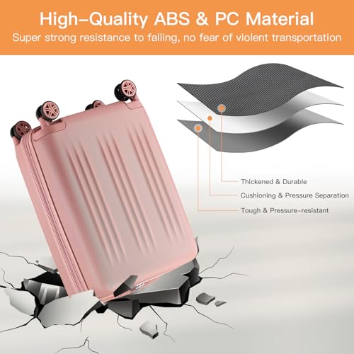 Image of Kono Carry On Luggage 22x14x9 Airline Approved, 20 Inch Expandable Suitcase | Lightweight Luggage with Quiet Spinner Wheels & TSA Lock, PC+ABS Hard Shell Suitcase for 1-3 Days Travel, Nude /Rose Gold