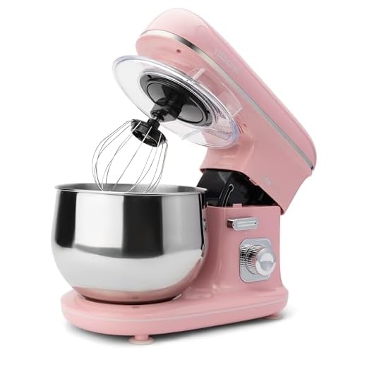 Clatronic® Máquina de Cocina Retro para Hornear | Amasadora 5L |1100W | Amasadora | Gancho y Batidor | Amasadora Protector contra salpicaduras con abertura de repuesto - KM 3711 rosa