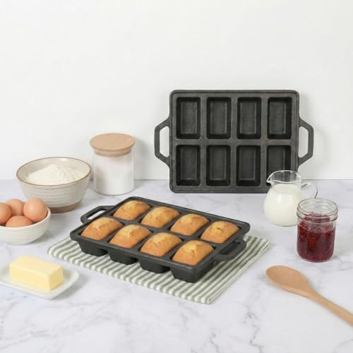 Image of Flavehc 2pack Cast Iron Mini Loaf Pans 8-Cavity Bread Loaf Pans Pre-Seasoned Baking Pan Molds with Handle Bread Pans for Homemade Bread