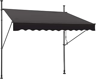 STEELAID Manual Retractable Awning – 118” Non-Screw Outdoor Sun Shade – Adjustable Pergola Shade Cover with UV Protection...