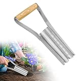 BNGXR Fioriera di cipolle, fioriera a bulbi, attrezzi da giardino in acciaio inox, vanga forata con manico in legno e scala di profondità, per la semina di semi in giardini