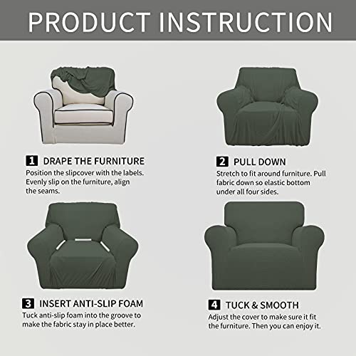 Image of Easy-Going Stretch Oversized Chair Sofa Slipcover 1-Piece Couch Sofa Cover Furniture Protector Soft with Elastic Bottom for Kids Spandex Jacquard Fabric Small Checks Olive Green