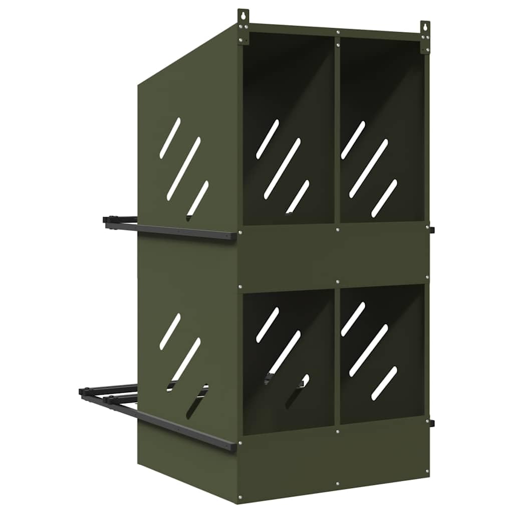 Nido per polli con 4 scomparti, in metallo verde oliva, robusta lamiera zincata, 54 x 79 x 109,5 cm, resistente alle intemperie, con posatoi, fondo rimovibile, per stalla, giardino
