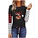 Chirstmas Vintage Patchwork Felpe Top Vendita Colore Contrasto Strisce Cuciture T-shirt Girocollo Stampa di Natale Camicia Manica Lunga Donna Casual Personalità Stampa Grafica Tees, 1434-nero, XXL
