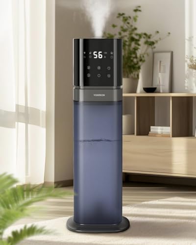 YOKEKON Humidifiers for bedroom 8L Humidifiers for Large Room Ultrasonic Cool Mist Air Humidifier Top Fill 5 Ambient Lights Extended Tube 360Nozzle Oil Diffuser Humidity Control 12H Timer Blue