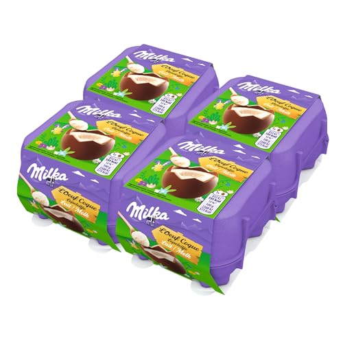 Milka - 4 Œufs Coques Chocolat au lait - Œufs de Pâques en Chocolat - Idée Cadeau - Chocolat à Offrir - 4 Boite de 136 g