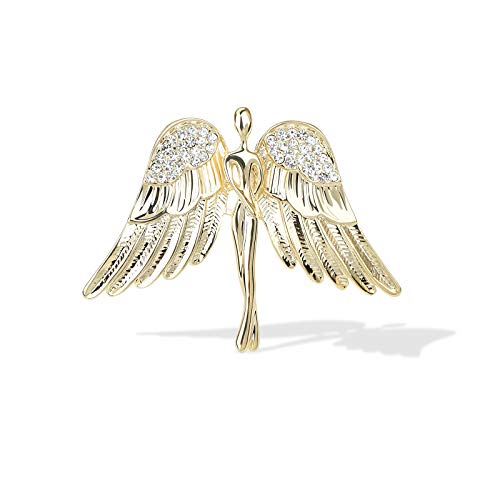 Image of Vintage Guardian Angel Jewelry Golden Crystal Flying Angel Wings Brooch Pin Wedding Bouquet Lapel Pin Jewelry for Women Bridal
