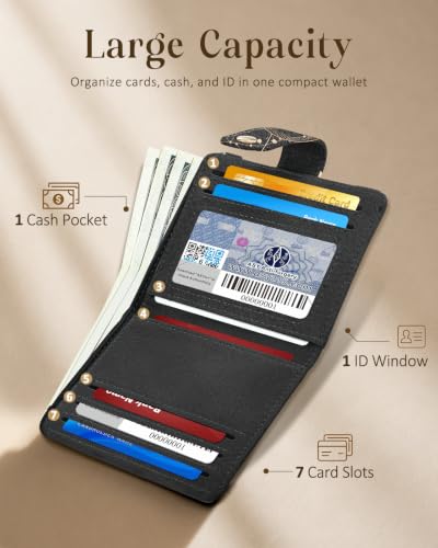 Image of Bistup Small Card Wallet for Women with Keychain, Celestial | durable material, clear ID window,, compact design for daily carry, sturdy keychain, aesthetic