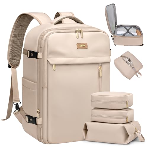 VNINE Travel Backpack for Women，40L Carry on Backpack for Airplanes，Personal Item Travel Bag fits 17" Laptop, Waterproof Carry on Bag with 3 Packing Cubes