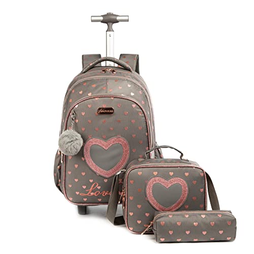 Mochila Rodinha Escolar Infantil de Lancheira e Estojo Lápis Ideal para Meninos e Meninas de 7 a 12 Anos (amor02)