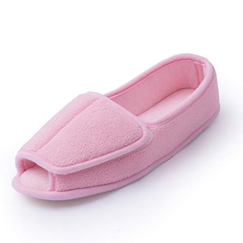 Diabetic Slippers For Women Memory Foam Arthritis Edema Adjustable Open Toe Swollen Feet House Shoes11#Pink