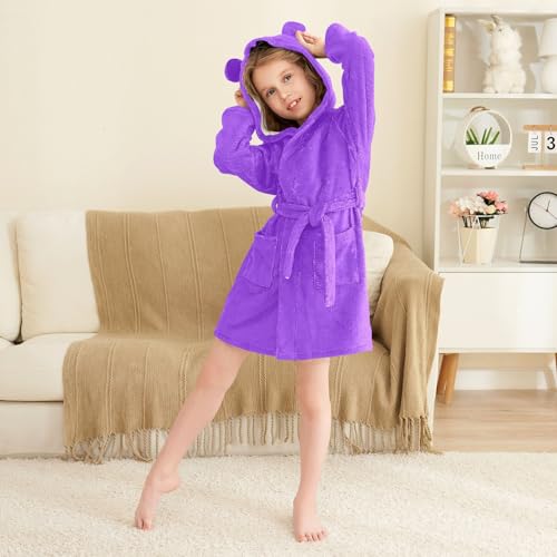 GuoChe Blue Violet Kids Robe Girls Hooded Robe For Kids4