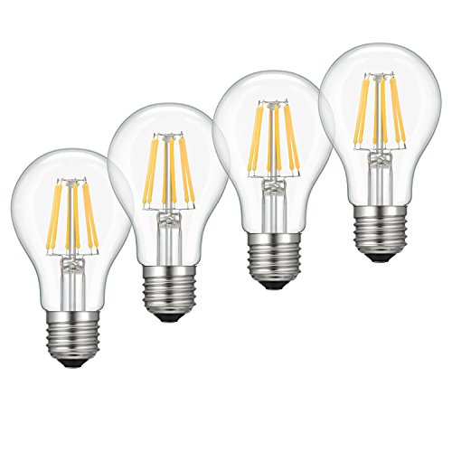 Kohree Edison Vintage LED Light Bulbs A19, Soft Warm White 2700K, 60 Watt Equivalent Dimmable LED Replacement Bulbs, 6W Filament Light Bulbs E26 Base Lamp for Restaurant, Home, Reading Room, 4 Packs