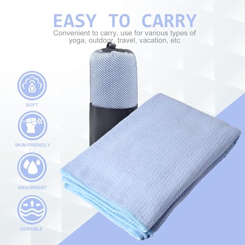 Eunzel 2 Pack Hot Yoga Towel, Non-Slip Yoga Mat Towel with Grip Dots Stickyfiber Sweat Absorbent Towel for Hot Yoga, Pilates and Workout 72\" x 24\", Blue
