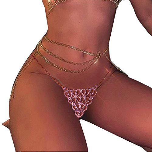 Eyraevor Calcinha feminina sexy Rhinstone corrente corporal fio dental de cristal mini tanga noturna