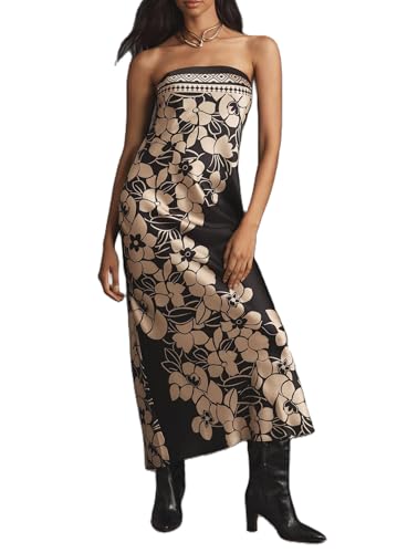 Image of Women Floral Strapless Maxi Dress Y2K Bodycon Tube Long Dresses Sexy Party Formal Cocktail Beach Slit Dress