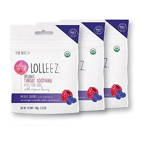Lolleez Organic Throat Soothing Pops for Kids with Organic Honey, Cold and Flu Season Remedy, Mixed Berry Flavor (3 pk x 15 ct) Cover