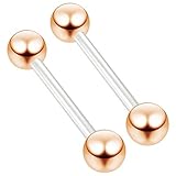 2pc 14g 1.6mm Flexible Tongue Rings Bioflex 14mm 9/16 Bioplast Barbell Ring Rose Gold Anodized Ball