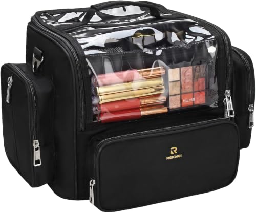 Image of Makeup Brush Case Stand-up Makeup Cup Makeup Brush Holder Travel Professional Cosmetic Bag Artist Storage Bag Large Makeup Bag with Adjustable Divide, 05-Black, 03-Super Large, Makeup Brush Bag