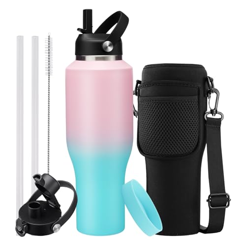 Image of Insulated Water Bottle 40 oz - Keep Cold 48h & Hot 24h Vacuum Large Metal Insulated Tumbler Fits in The Car, Bike, Treadmill, Stroller, Golf Cart Cup Holder, Travel Coffee Mug