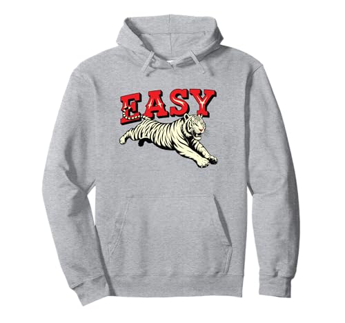 Easy Tiger Leaping White Jungle Cat Retro Graphic Statement Pullover Hoodie