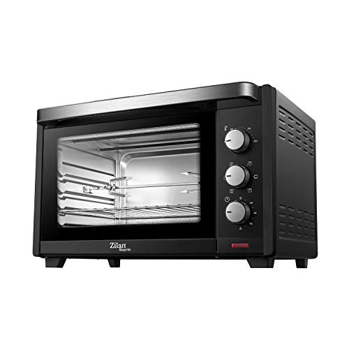 Zilan, Four Electrique - Four Avec Tournebroche - Four à Convection - Lampe Intérieure - Double Verre de Sécurité - 45 Litres