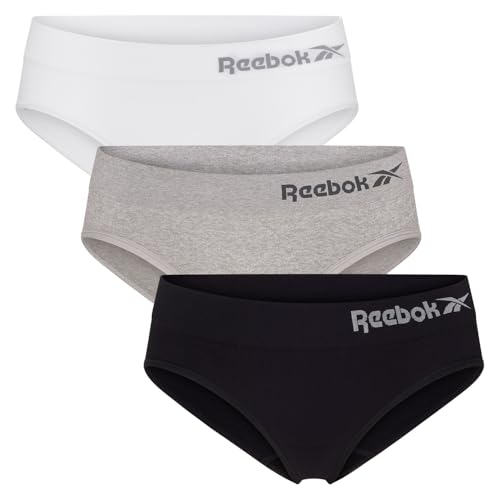 Reebok Calzoncillos Deportivos sin Costuras para Mujer, Ropa Interior de Entrenamiento de Tiro bajo con absorción de Humedad Suave y elástica - Paquete de 3, Multicolor