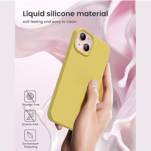 Image of Premium Liquid Silicone Case for iPhone 14 - Slim Full Body Protective Back Cover with Soft Microfiber Lining, Anti-Slip Grip Scratch Resistant Phone Case (Yellow)