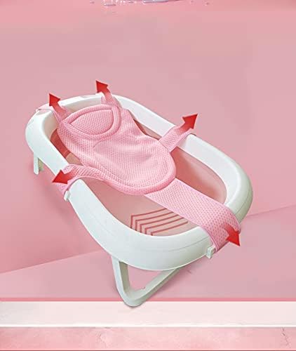 Image of Breathable Mesh Newborn Baby Bath Mat Floating Foam Baby Tub Pillow Adjustable Non-Slip Bath Seat Pad Bath Cushion for Bathtub for 0-18 Months (Style 2-Blue(mesh)) (Pink)