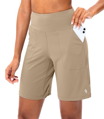 SANTINY Bermuda Shorts for Women with Pockets Athletic(Khaki_3XL)