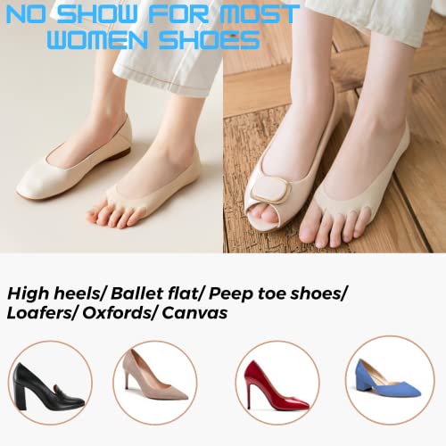 Flammi Women Peep Toe Liner Socks Ice Silk No Show Socks With Nonslip Heel Grip (8-10, 3Pairs-Beige) #TOP4