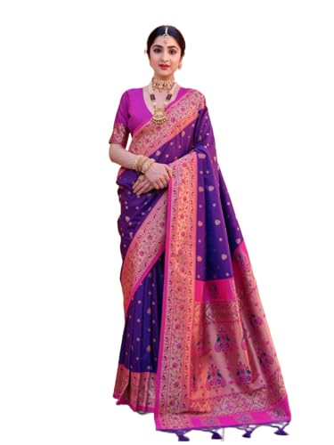 Image of SWORNOF Women's kanjivaram banarasi silk saree Zari Woven for festival Wedding silk with rich pallu Design sarees for women with Unstitched blouse piece