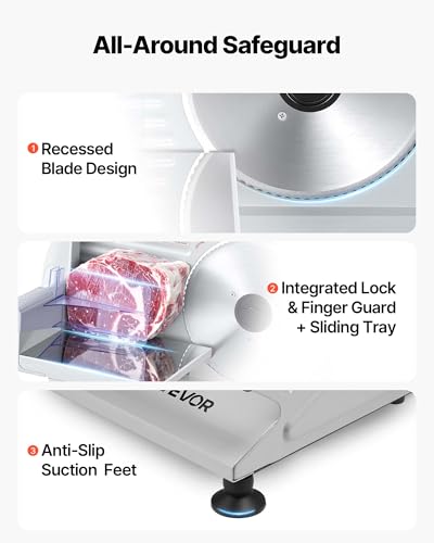 Image of VEVOR Meat Slicer, 7.5 inch Electric Deli Slicer with 2 SUS420 Blades & 0-0.6 inch Adjustable Thickness, 200W Home Food-Slicer for Frozen Meat, Ham, Baguett, Steak, UL Approved