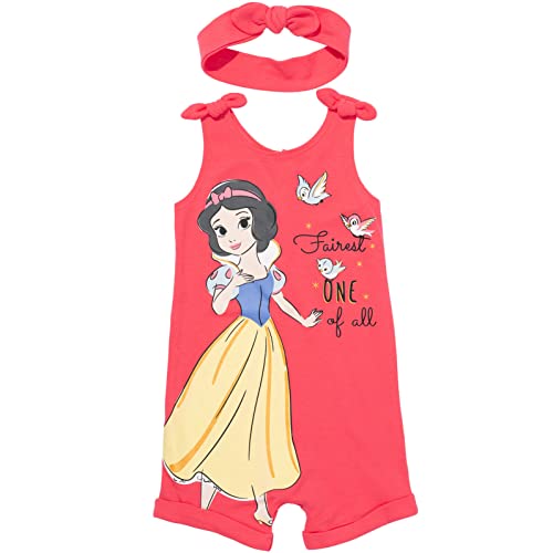 Image of Disney Princess Rapunzel Ariel Belle Jasmine Aurora Baby Girls Snap Romper and Headband Newborn to Toddler