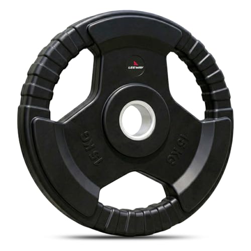 Image of LEEWAY Olympic Weight Plates (15 kg x 2) | 50mm Dia | Rubber Coated Metal Integrated Gym Plates for Barbell | Spare Weightlifting Plates for Home & Commercial Gym Use, Black (15kg Pair (15X2))