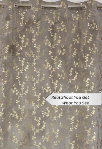 Image of Velvet Room Darkening Door Curtain 7 Feet, Golden Foil Print