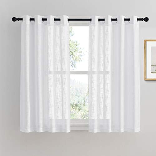 PONY DANCE Voile Curtains 54 Drop - Semi Sheer Faux Linen Curtains Pair Window Treatment Home Decoration Heavy Duty Net Sheer for Kitchen/ Bedroom, W 52 inch x D 54 inch, White